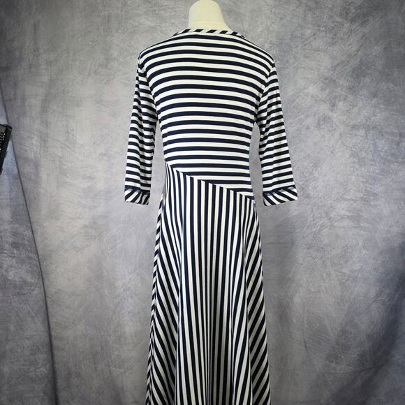 Soft Surroundings Dress Women Small Blue Striped Vivianna Asymmetrical Knit Midi - Picture 3 of 15